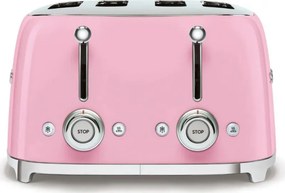 Тостер за хляб SMEG 50's Style TSF03PKEU, 2000W, 4 филии, 6 нива, Тавичка за трохи, Вграден кабел, Неръждаема стомана, Розов