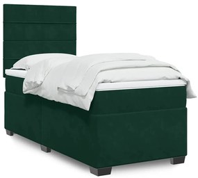 3290807 vidaXL Боксспринг легло с матрак, тъмнозелено, 90x200 см, кадифе