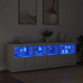 Sonata H Сайдборд с LED светлини, бял, 202x37x67 см