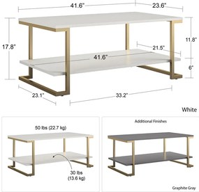 Масичка за кафе в бяло и златисто , 106 x 45 cm Camila - CosmoLiving by Cosmopolitan