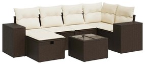 3325699 vidaXL Градински комплект с възглавници, 7 части, кафяв, полиратан