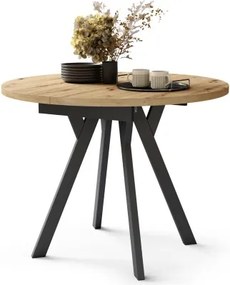 АЛМО Дъб Артисан/черни крака - КРЪГЛА РАЗТЕГАТЕЛНА МАСА С Y-ОБРАЗНИ КРАКА В ЛОФТ/ИНДУСТРИАЛЕН СТИЛ ЗА ХОЛ ИЛИ ТРАПЕЗАРИЯ