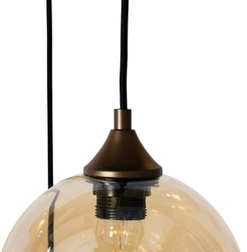 Висяща лампа в стил Арт Деко тъмно бронзова с кехлибарено стъкло овална 8-светлина - Sandra