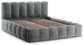 Сиво тапицирано двойно легло с място за съхранение с включена подматрачна рамка 200x200 cm Lupine – Micadoni Home