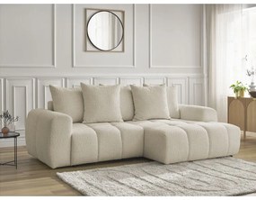 Бежов сгъваем/с място за съхранение ъглов диван от прежда с примки от букле (десен ъгъл) Roxelane – Bobochic Paris