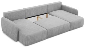 Светлосив шенилов разтегателен ъглов диван с място за съхранение (U форма) Lilo – Makamii