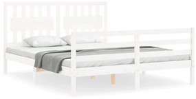 3194317 vidaXL Рамка за легло с табла бяла 5FT King Size масивно дърво