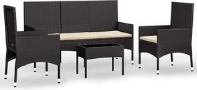 319500 vidaXL Градински лаундж комплект с възглавници 4 части черен полиратан