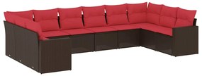3219464 vidaXL Градински комплект диван с възглавници 10 части кафяв полиратан