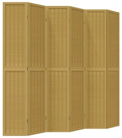 358828 vidaXL Разделител за стая, 6 панела, кафяв, дърво пауловния масив