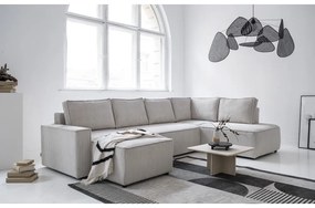 Бял разтегателен ъглов диван от рипсено кадифе (десен ъгъл/"U" форма) Brave Dave – Miuform