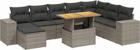 3275965 vidaXL Градински комплект диван с възглавници 9 части сив полиратан