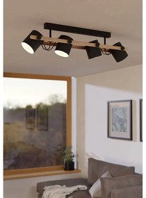 Осветително тяло за таван в черен и естествен цвят с метален абажур 10x19 cm HORNWOOD – EGLO