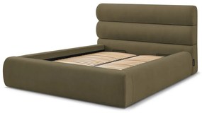 Тъмнозелено тапицирано двойно легло с място за съхранение с решетка 180x200 cm Jagna - Bobochic Paris