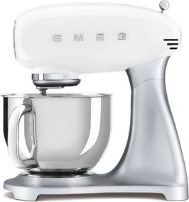 Планетарен миксер Smeg SMF04WHEU, 800W, 4.8 л, 10 скорости, Функция за плавен старт, Крачета против хлъзгане, Бял/Инокс