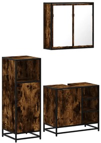 3300967 vidaXL Комплект мебели за баня от 3 части, опушен дъб, инженерно дърво