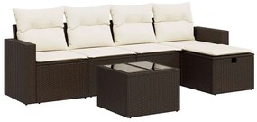 3325379 vidaXL Градински комплект с възглавници, 6 части, кафяв, полиратан