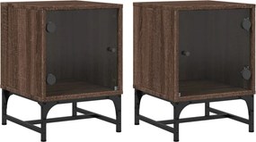 836531 vidaXL Нощни шкафчета със стъклени врати 2 бр кафяв дъб 35x37x50 см