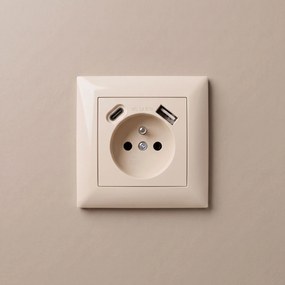 Единичен контакт със заземяване + USB-A USB-C OSTE JNH004-G Beige