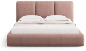 Светлорозово тапицирано двойно легло с място за съхранение с включена подматрачна рамка 160x200 cm Brody – Mazzini Beds