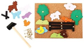 Bigjigs - Игра с коркова дъска и чукче - Ферма
