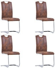 281784 vidaXL Конзолни трапезни столове, 4 бр, кафяви, изкуствен велур