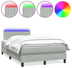3317067 vidaXL Боксспринг легло с матрак и LED, светлосиво, 120x210 cm, кадифе