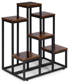 Стойка за цветя в мансардата - 6 рафта, черна стомана и дървен декор