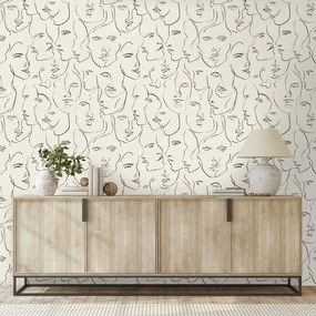 Самозалепващ тапет – Абстрактни рисунки на лица на бежов фон