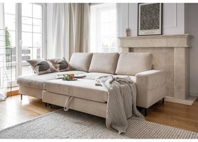 Бежов разтегателен ъглов диван от рипсено кадифе (ляв ъгъл) Lofty Lilly – Miuform