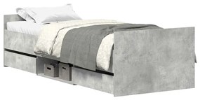 3203820 vidaXL Рамка за легло с горна и долна табла, бетонно сива, 75x190 см