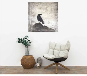 Картина за стена върху платно Черна птица, 45 x 45 cm - Wallity