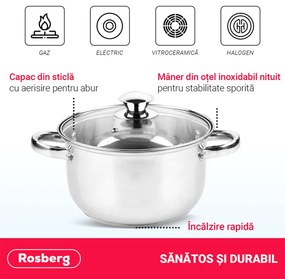 Комплект тенджери Rosberg R51210O10, 10 части, 2.1-6.3 l, Неръждаема стомана, Сребрист