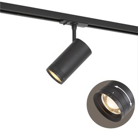 Модерен черен прожектор за 1-фазна релсова система, включващ LED, въртящ се и накланящ се - Iconic Zoom