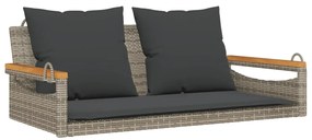 368147 vidaXL Пейка-люлка с възглавници, сива, 109x62x40 см, полиратан