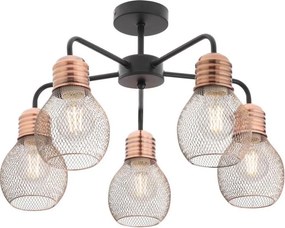 Redo 01-1577 - Таванен полилей на тръба EDISON 5xE27/42W/230V Ø 53 см черен/меден