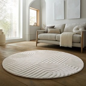 Ръчно изработен вълнен кръгъл килим в цвят слонова кост ø 160 cm Zen Garden – Flair Rugs