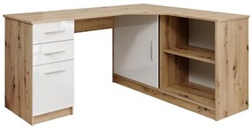 Писмено бюро с полица и чекмеджета ROBERTO, дясно, дъб artisan/бяло