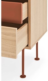 Тухленочервено нощно шкафче с дъбов фурнир Yoko - Teulat