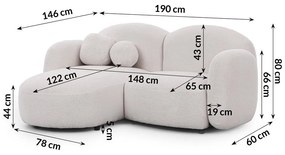 Кремав ъглов диван от прежда с примки от букле (ляв ъгъл) Orbit – Ropez