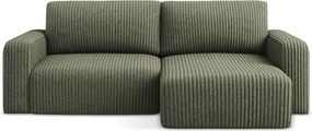 Зелен сгъваем/с място за съхранение ъглов диван от рипсено кадифе (десен ъгъл) Kona – Makamii