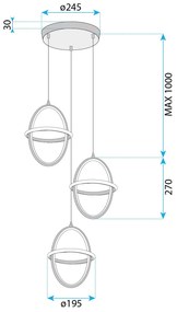 Висяща LED лампа G064-3CPR Gold