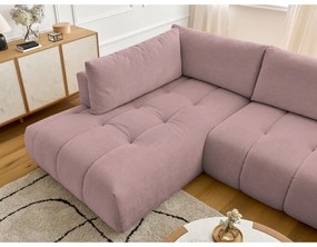 Розов сгъваем/с място за съхранение ъглов диван (ляв ъгъл/U форма) Fuji – Bobochic Paris