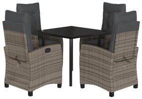 3212996 vidaXL Градински трапезен комплект 5 части с възглавници сив полиратан