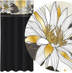 Класическа черна завеса с принт на лотосови цветя Ширина: 160 см | Дължина: 270 см