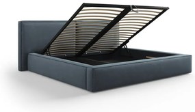 Тъмносиньо тапицирано двойно легло с място за съхранение и решетка 180x200 cm Arendal - Cosmopolitan Design