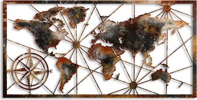 Метална стенна декорация World Map TopMebel в черен - бронзов цвят 120x1.5x60cm