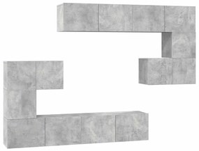3079143 vidaXL Комплект ТВ шкафове от 8 части, бетонно сив, инженерно дърво