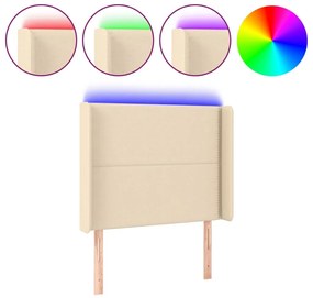 3123895 vidaXL LED горна табла за легло, кремава, 93x16x118/128 см, плат