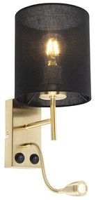 Арт деко стенна лампа златна с памучен черен нюанс - Stacca